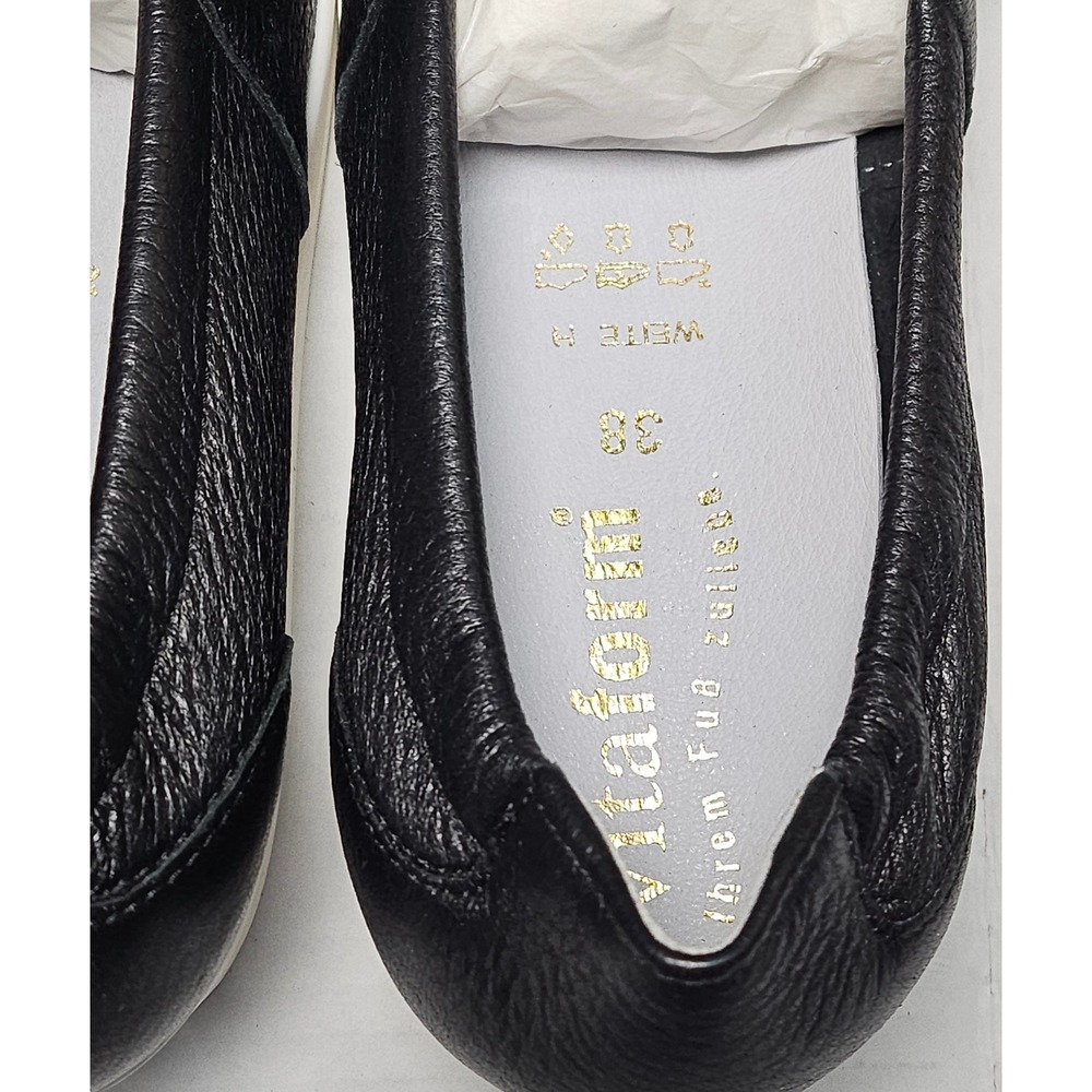 Vitaform Black Leather Tassel Loafers Slip On Low Wedge Shoes Womens 7.5/38 NEW - Picture 7 of 13